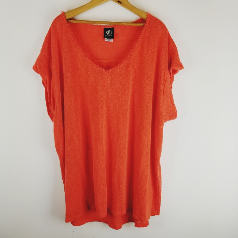Bobeau plus size coral rolled sleeve raw seams 3X